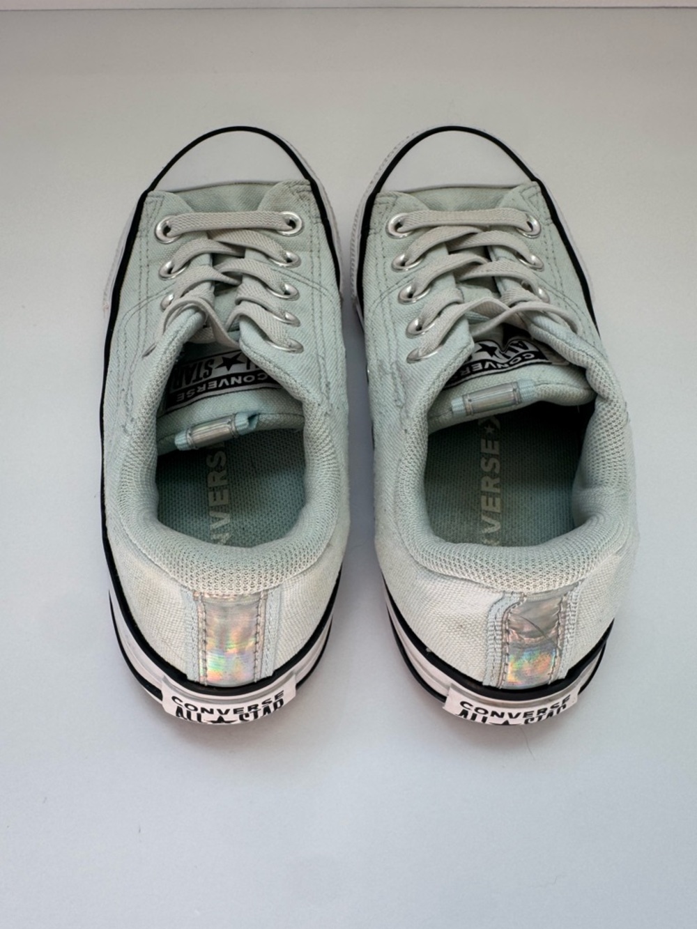Pull-On Converse Kids Shoes Size 13 Mint Green & iridescent silver